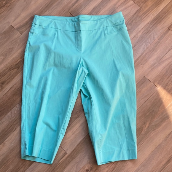 Zac & Rachel Pants - Zac & Rachel midrise wide crop pant with stretch aqua 22W